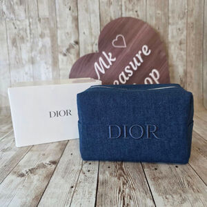 Dior Blue Denim Cosmetic Bag with Silver Zipper